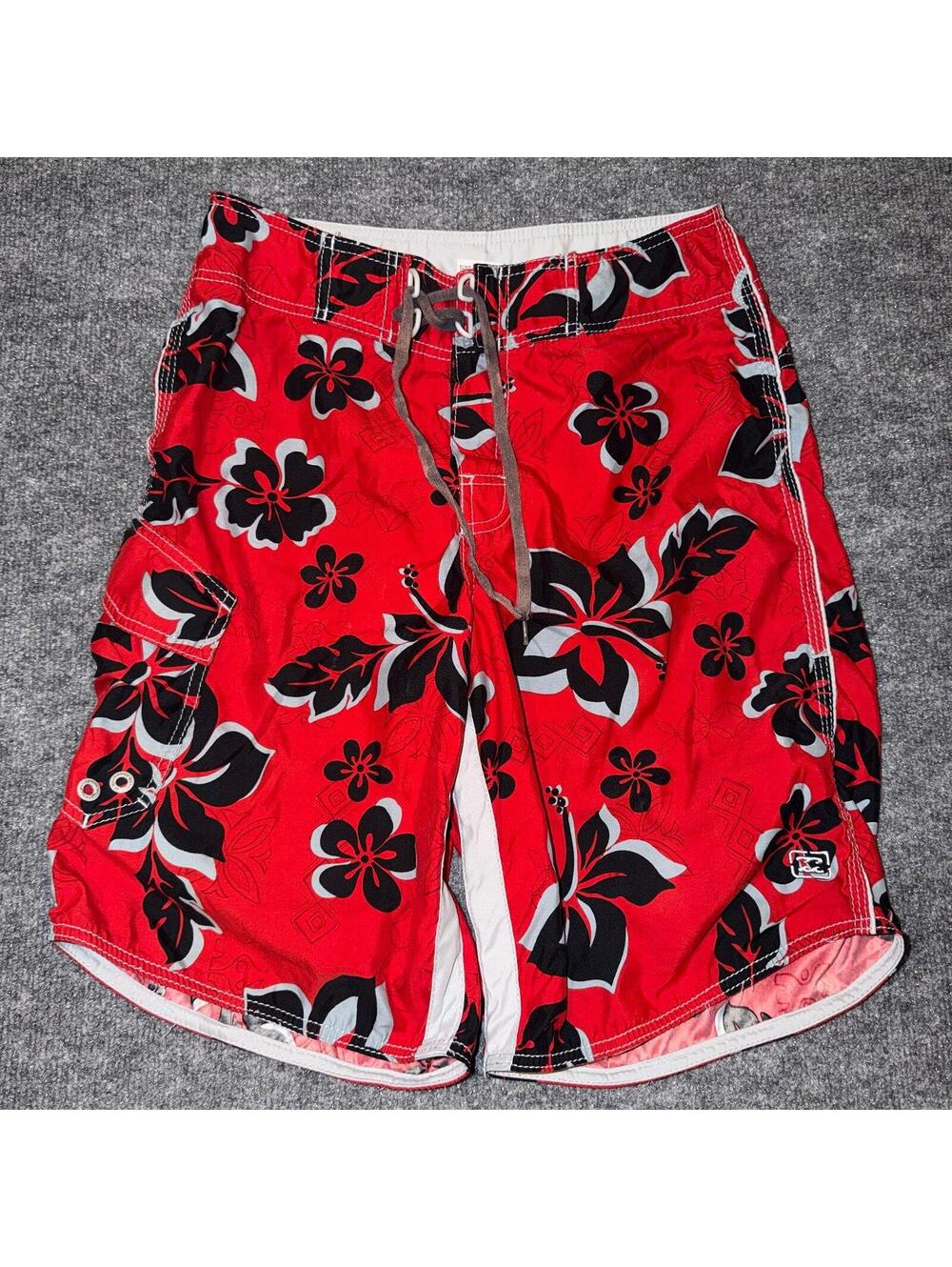Billabong Red Floral Surf Board Shorts Mens SM 29 VTG Y2K 90s Rare